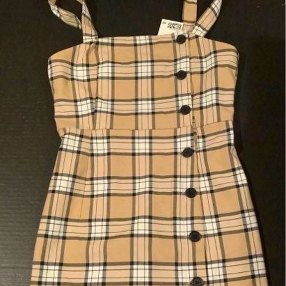 H&M Plaid Beige & White w/ Black Lines Mini Dress. Size XS (4-5) NEW! NWT! - Picture 5 of 8